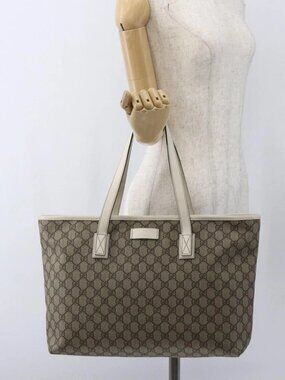 GUCCI GG Supreme Tote Bag PVC Beige 211137 Auth ka2107